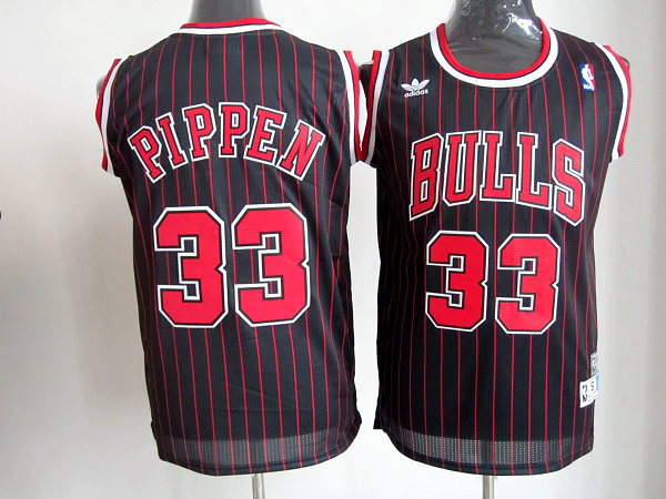  NBA Chicago Bulls 33 Scottie Pippen Black Red Stripe Throwback Red Stripe Swingman  Jersey